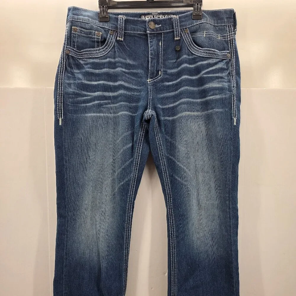 AFFLICTION Blake Mens Size 36 Stretch Thick Stitch Denim Jeans Straight Leg Blue